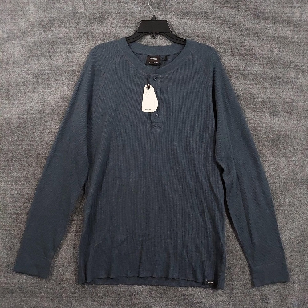 PrAna Shirt Mens XL Blue Touchstone Thermal Henley Long Sleeve NWT Stretch Knit